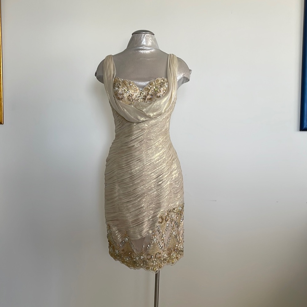 NEW with tags! MacDuggal champagne dress size 8. Fits small medium